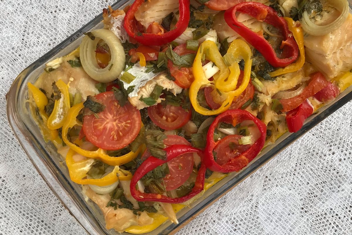 Bacalhau no forno com leite de coco